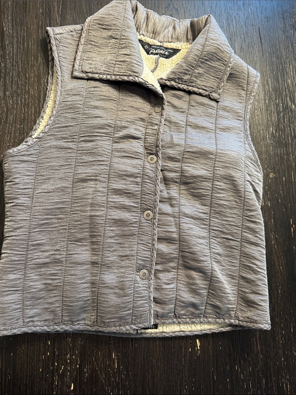 Vintage AG Adriano Goldschmied Gray Quilted Sherpa-Lined Button Vest